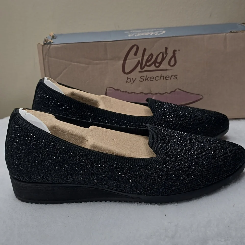 NIB Skechers Cleo Sawdust Sparkle Knit Skimmers - Twinkle Black - Picture 2 of 7